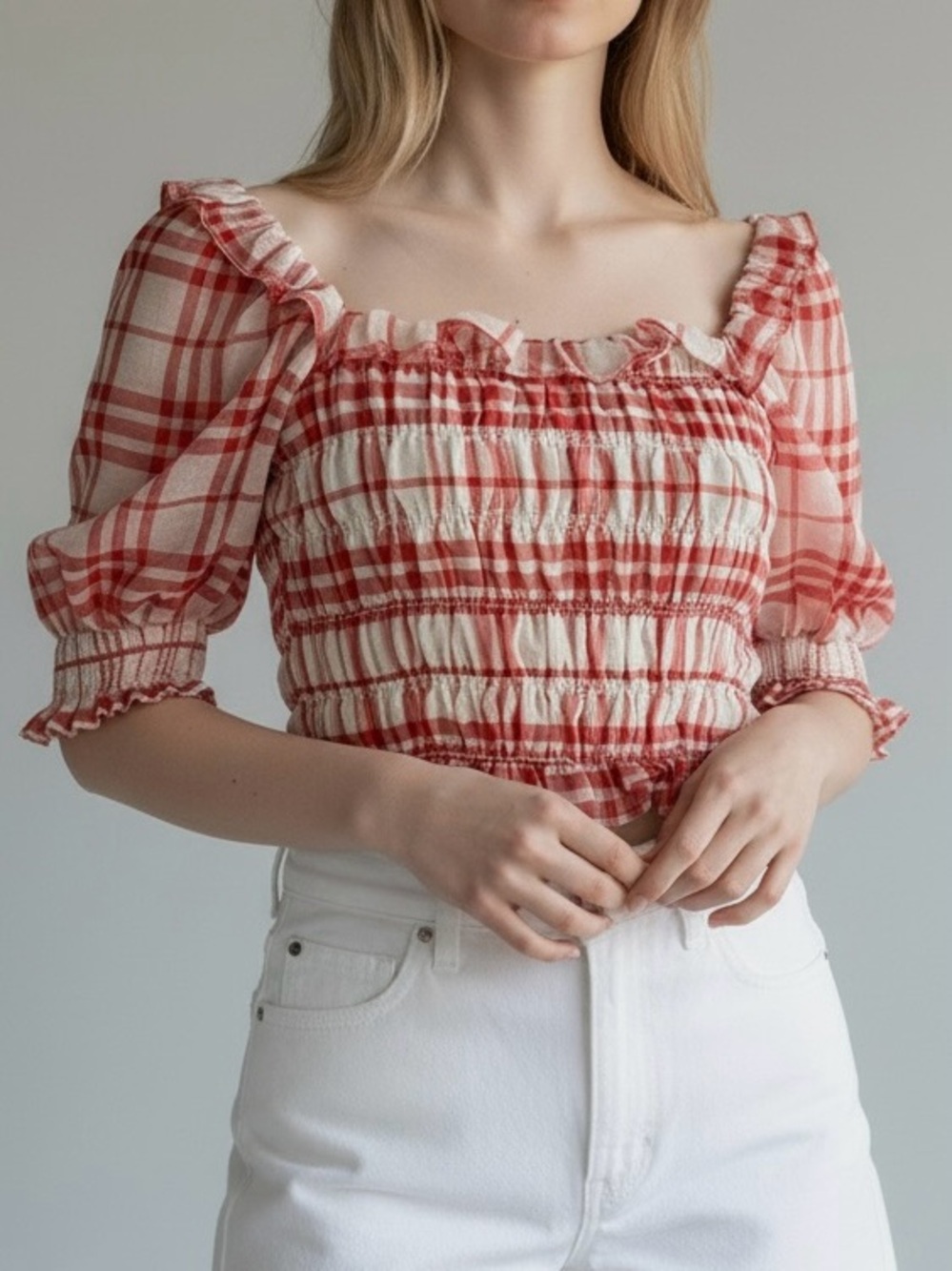 Endless Rose Red & White Gingham Smocked Blouse